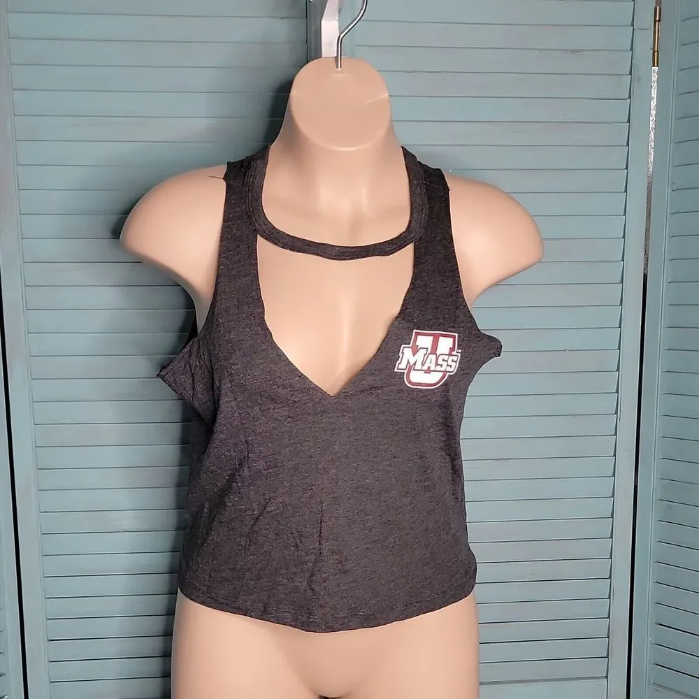 Victoria's Secrets Pink UMass Tank Top Sleeveless Blouse Shirt Sz L Gray